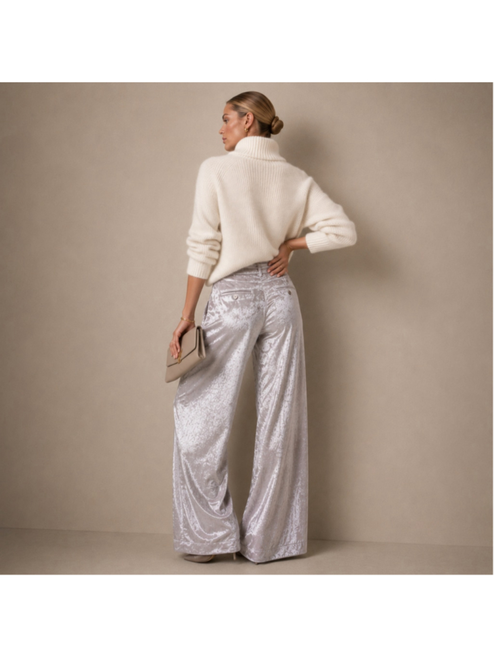 PAIGE Silver Velvet Wide Leg Pants NWT Sz 4 Icy Gray - Picture 3 of 16